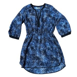 Parker Mallory Blue Rosette Print Hi-Low Mini Dress Size S EUC